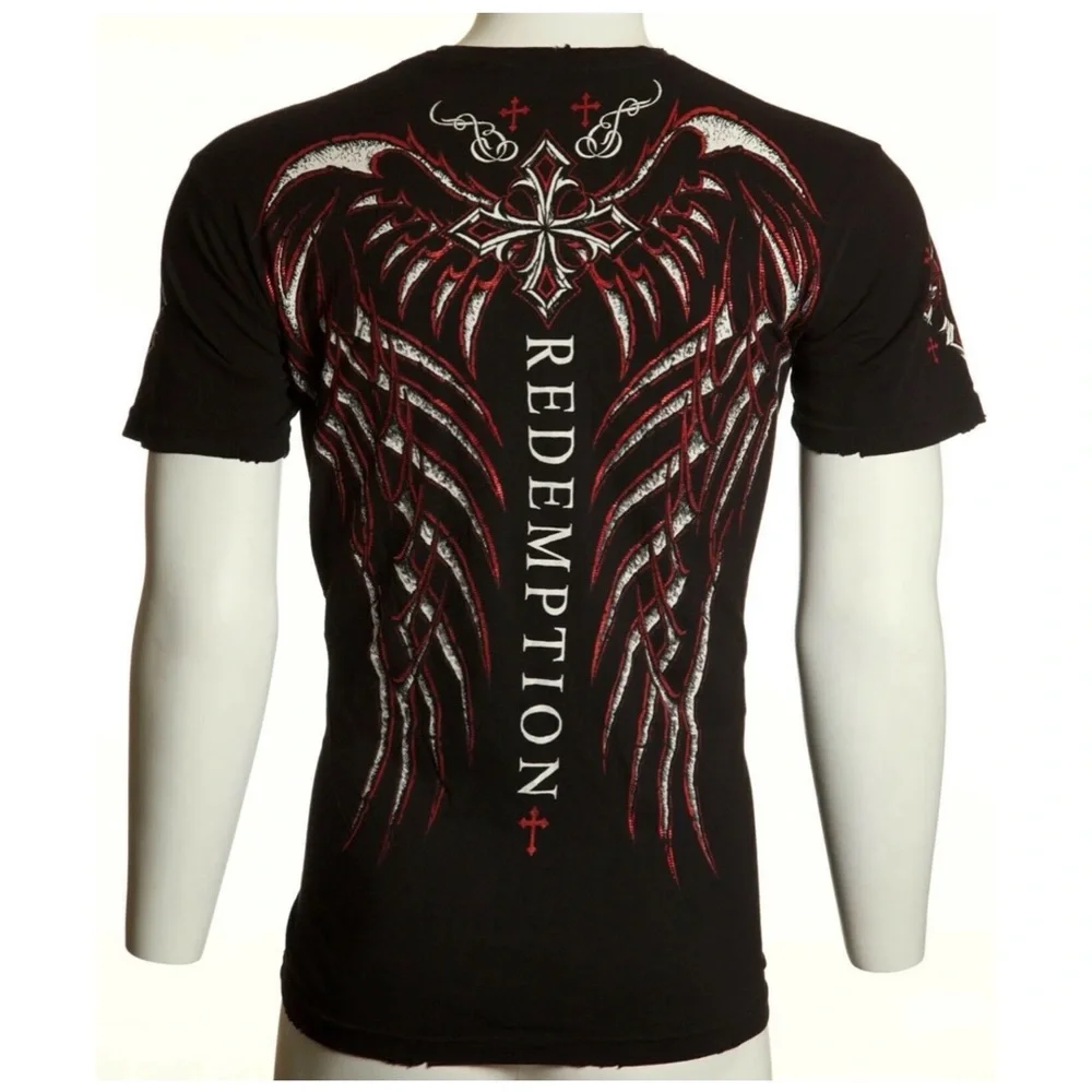 ARCHAIC by AFFLICTION Mens T-shirt Spine Wings Black Regular Fit S-4XL - Picture 7 of 9